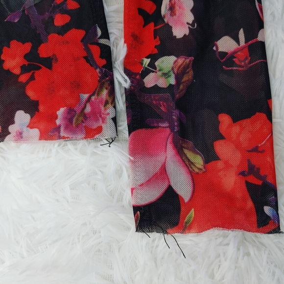 Suzy Shier || Mesh Long Sleeve Shirt, Size Large, Black Floral Pattern - Picture 3 of 7